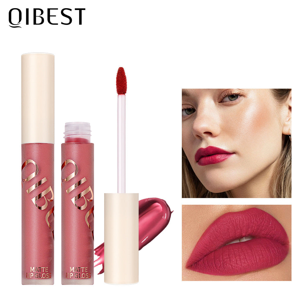 QIBEST The New Silky Soft Mist Matte Lip Gloss Non-Stick Cup Does Not Fade Lip Glaze Makeup Liquid Lipstick