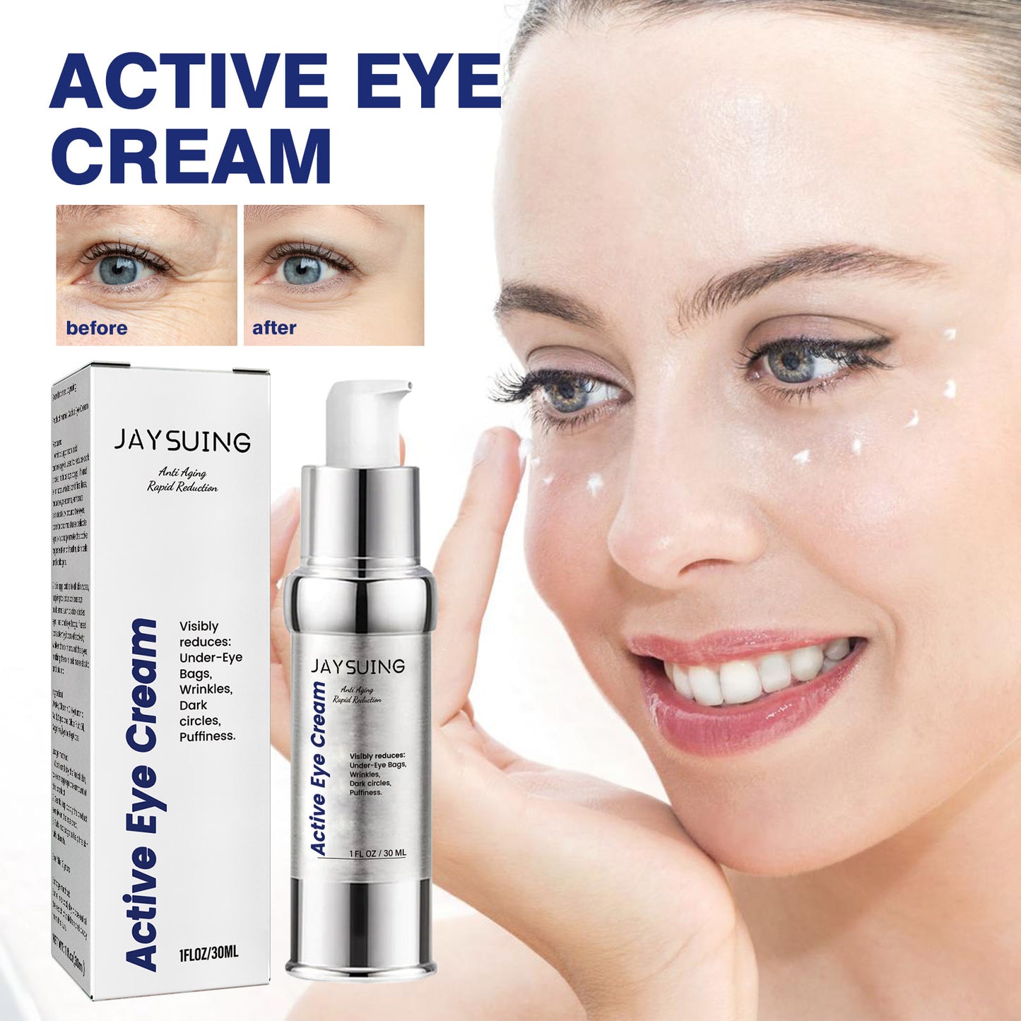 Jaysuing Active Eye Cream, Anti-Wrinkle Eye Cream Reduces Fine Lines, Bags And Dark Circles, Hydrates And Tightens The Skin Around The Eyes
