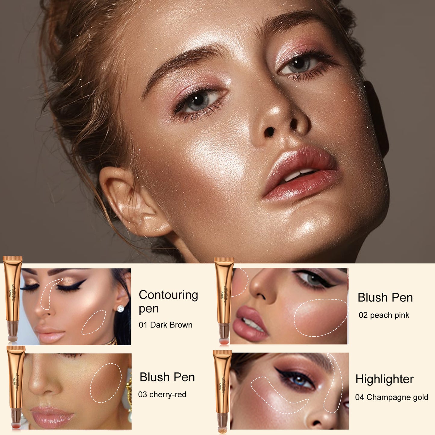 EELHOE Multifunctional Makeup Pen, Face Light Highlight Natural Three-Dimensional Liquid Contour Beauty Stick