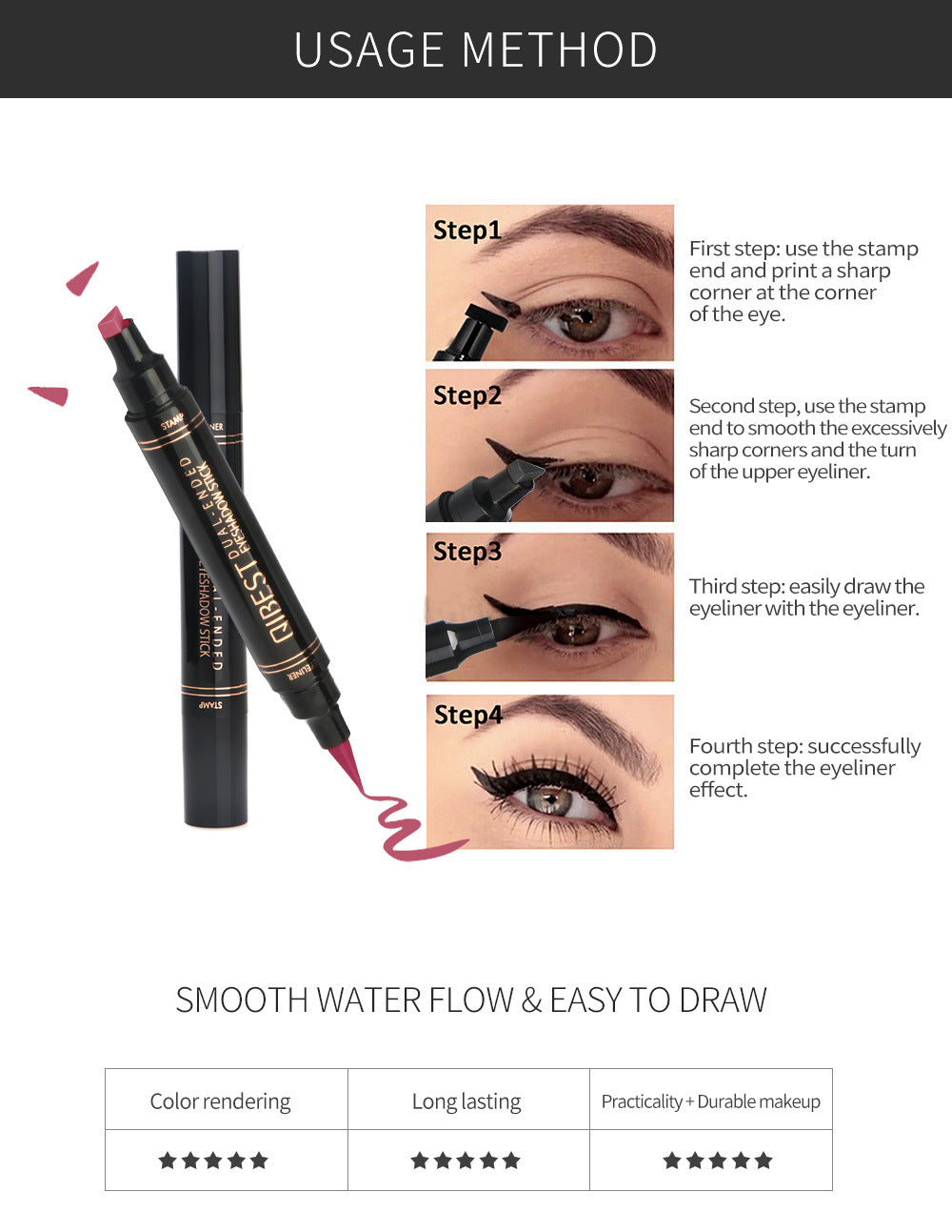 QIBEST Color Eyeliner Double-Headed Seal Color Eyeliner Pen Eyeliner Tail Seal Pen