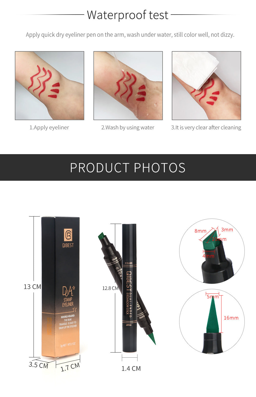 QIBEST Color Eyeliner Double-Headed Seal Color Eyeliner Pen Eyeliner Tail Seal Pen