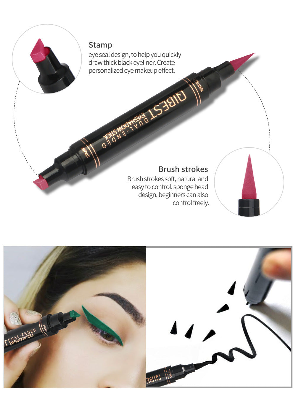 QIBEST Color Eyeliner Double-Headed Seal Color Eyeliner Pen Eyeliner Tail Seal Pen