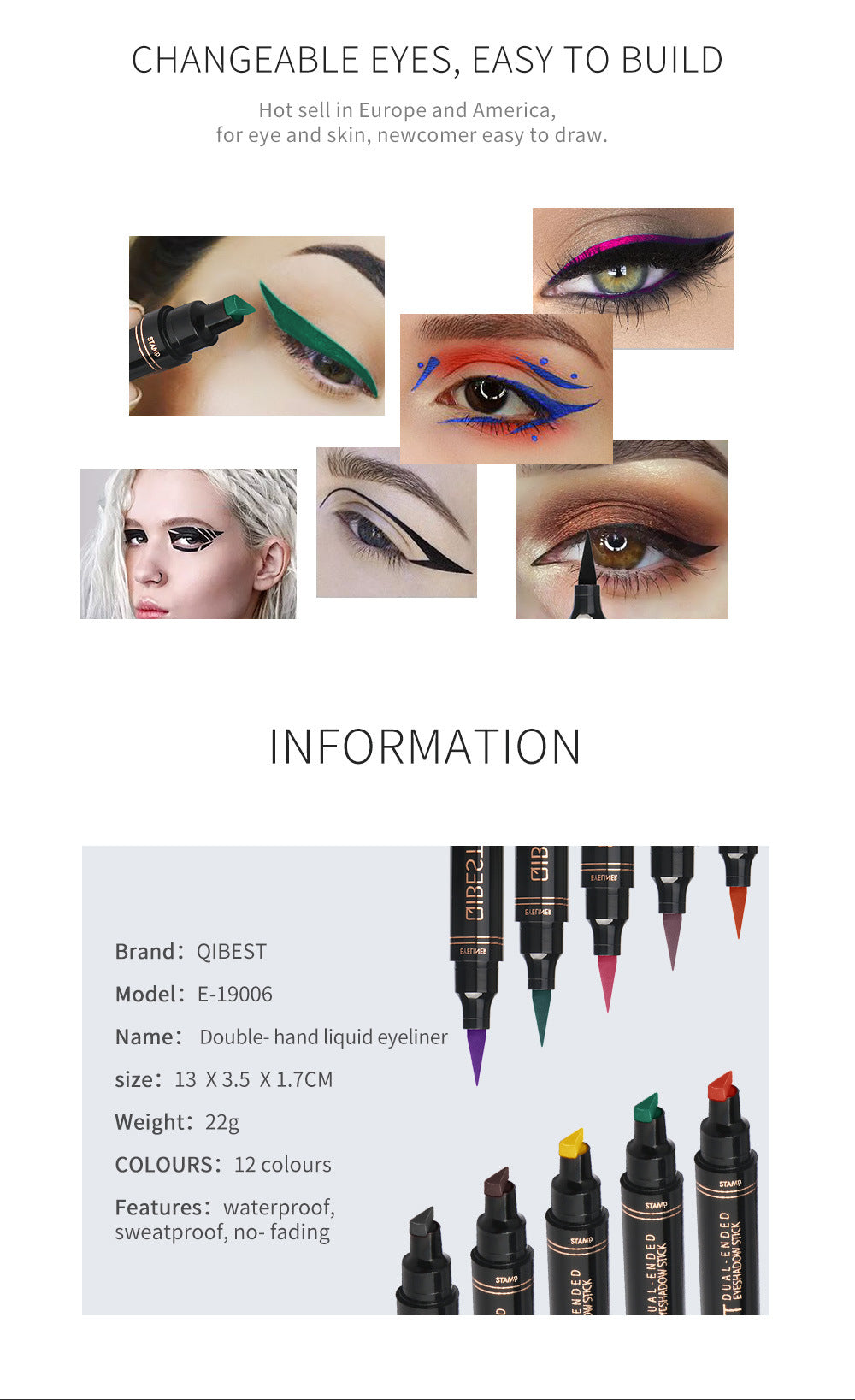 QIBEST Color Eyeliner Double-Headed Seal Color Eyeliner Pen Eyeliner Tail Seal Pen