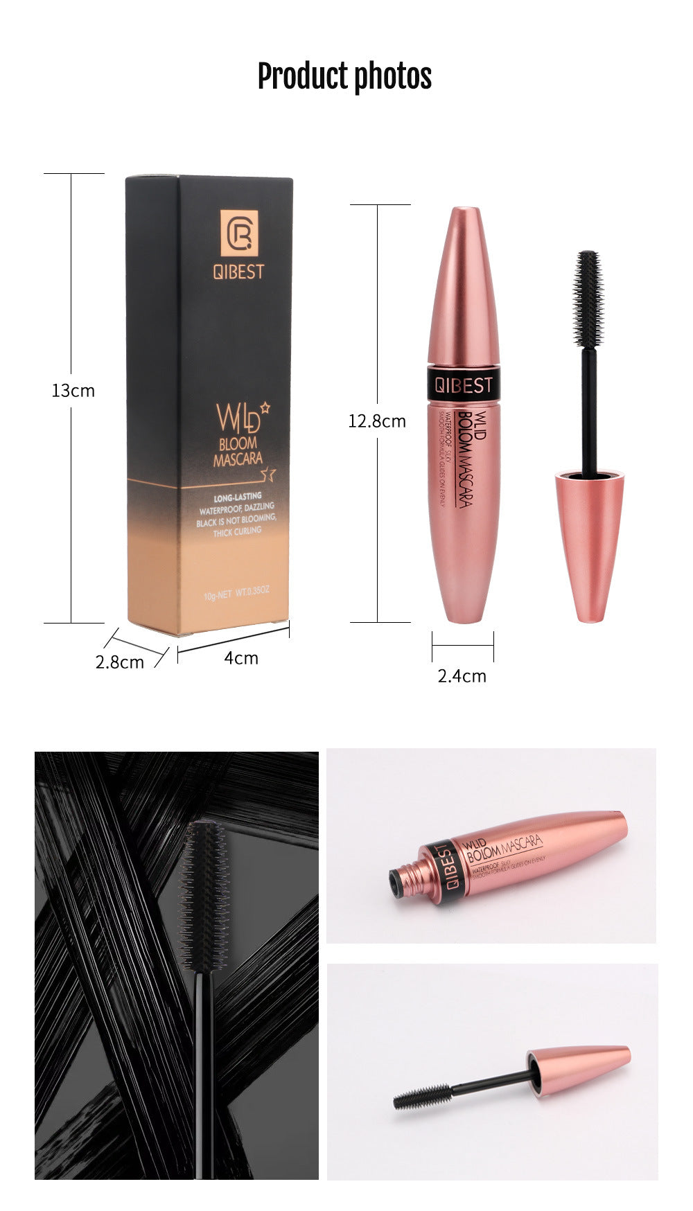 QIBEST Waterproof Sweat-Proof Dense Curly Slender No Fading No Smudges 4D Mascara