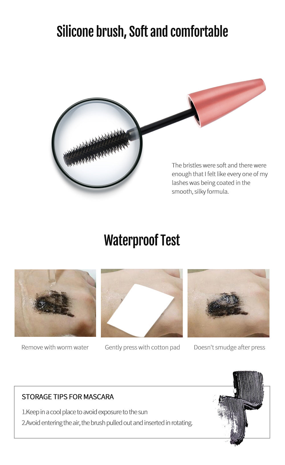 QIBEST Waterproof Sweat-Proof Dense Curly Slender No Fading No Smudges 4D Mascara