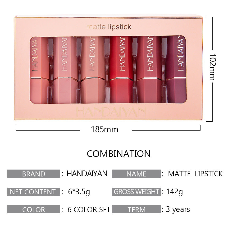 HANDAIYAN Matte Lipstick Gift Box Set of 6 Non-stick Cup Lipstick Lipstick