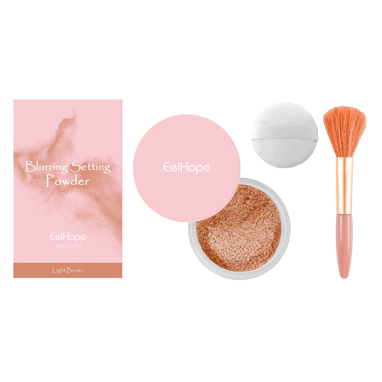 Setting powder with brush, Natural Makeup Light, Delicate Breathable Fit Dry And Wet Dual Use Powder Lasting Makeup