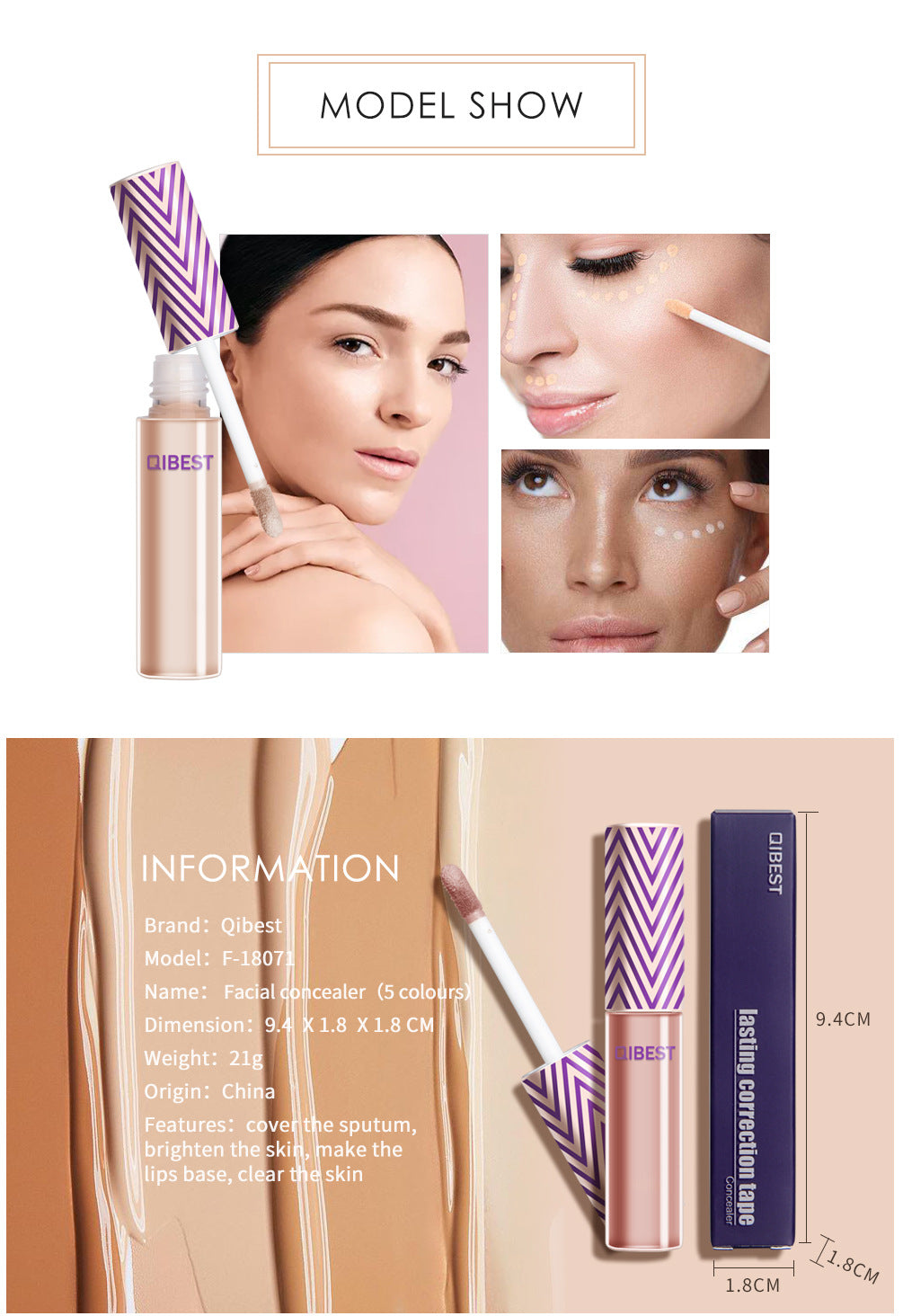 QIBEST Concealer Concealer Spots and Acne Marks Lighten Dark Circles Lips Primer