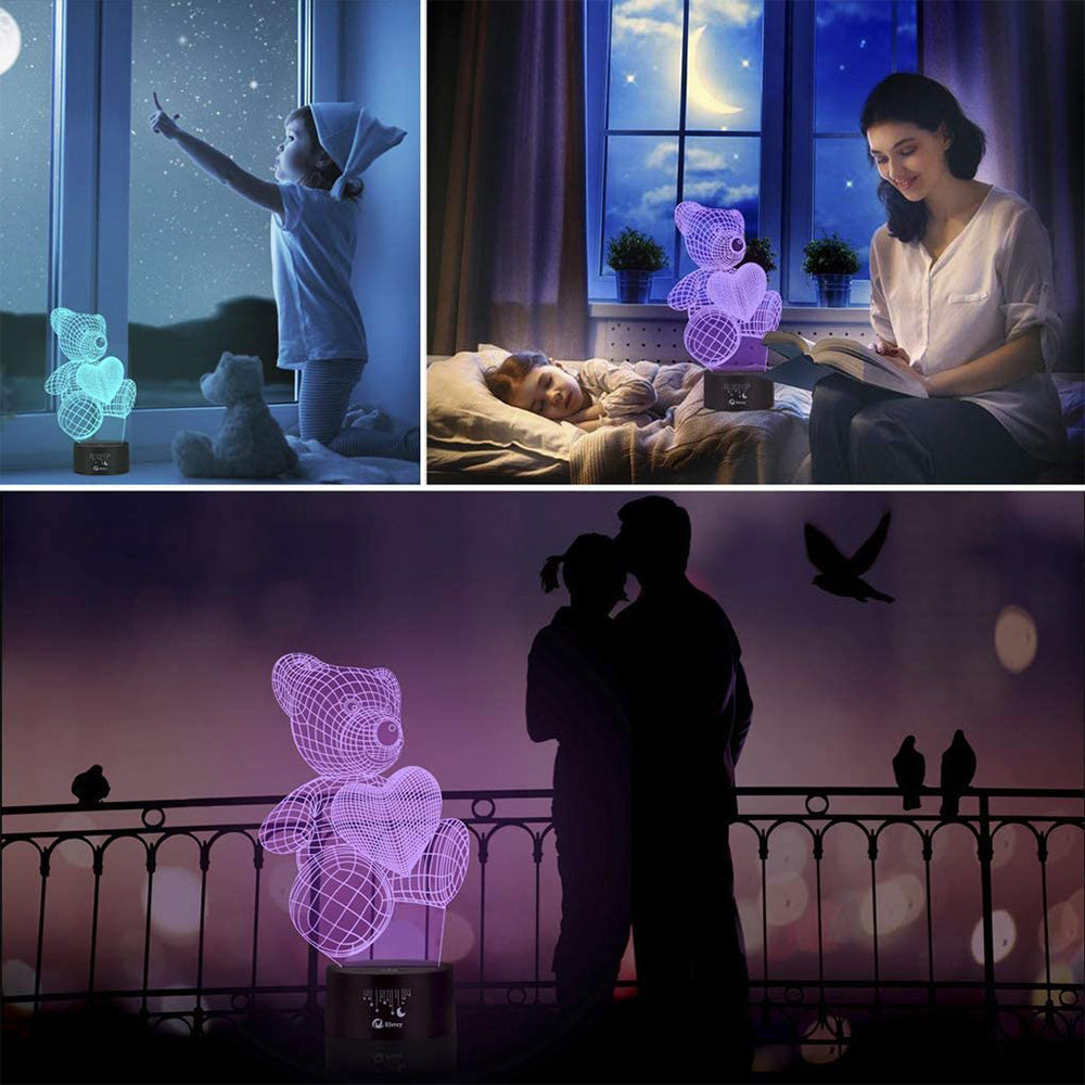 3D Acrylic Teddy Bear 7 Color Bedside Table Light- USB Powered