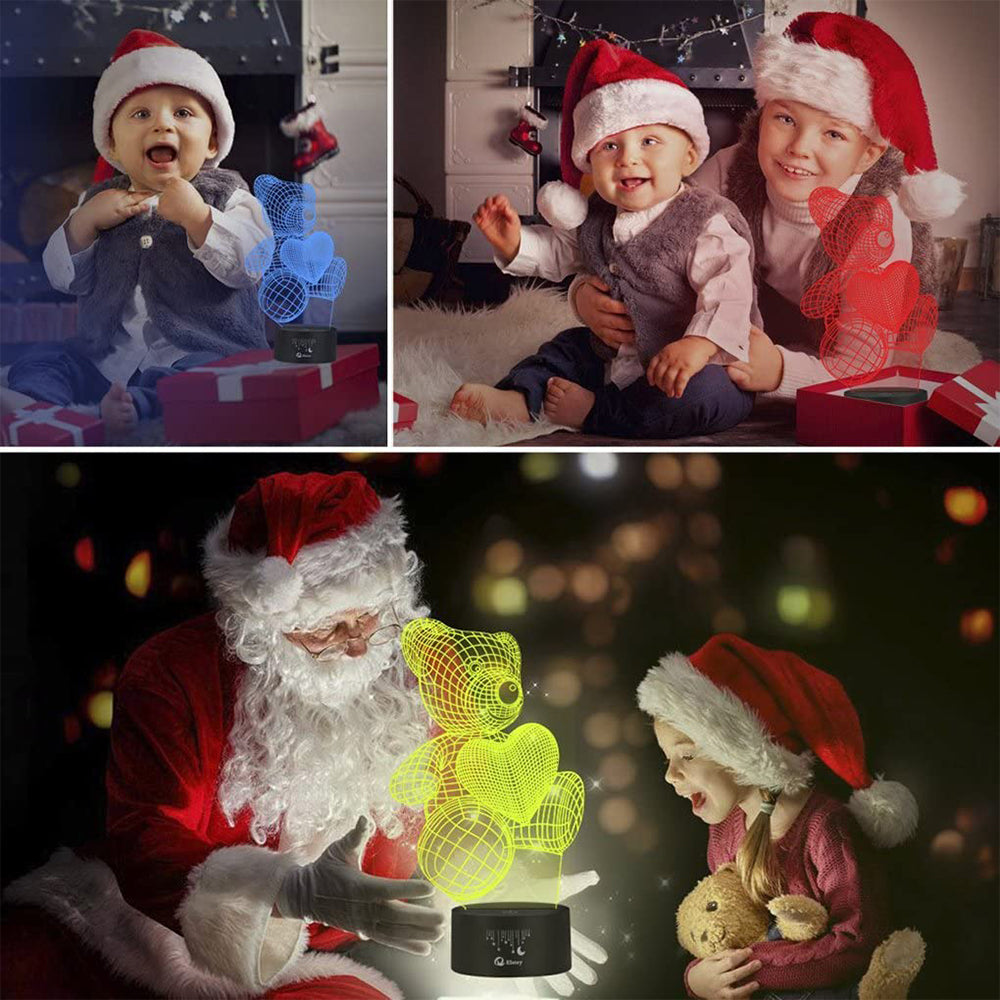 3D Acrylic Teddy Bear 7 Color Bedside Table Light- USB Powered