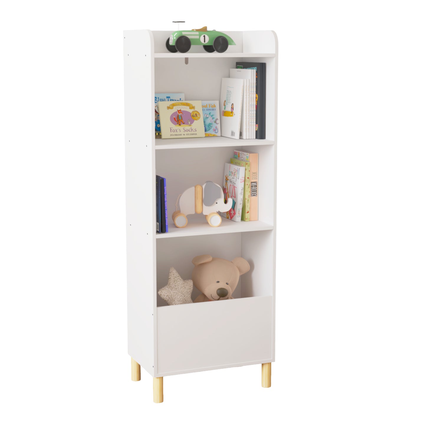 Free Standing 4 Tier Kid’s Bookcase and Toy Storage Organizer in White