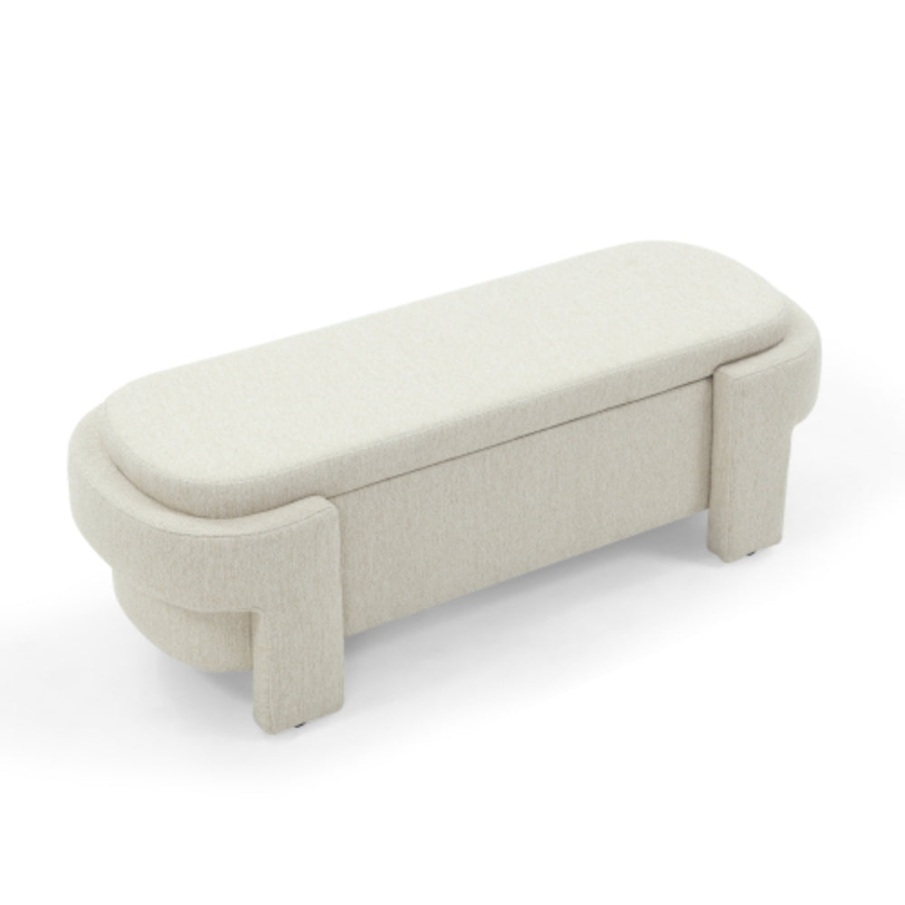 Linen Fabric Upholstered Storage Bench for Living Room
