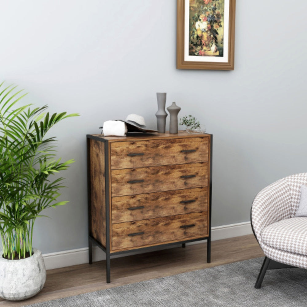 Industrial Style 4 Tier Drawer Dresser with Sturdy Steel Frame