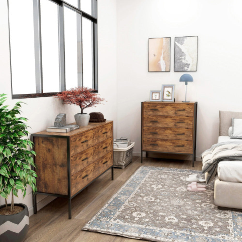 Industrial Style 4 Tier Drawer Dresser with Sturdy Steel Frame