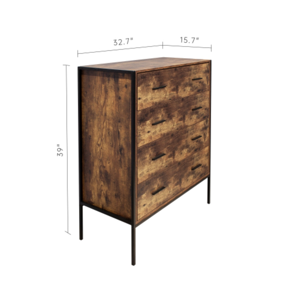 Industrial Style 4 Tier Drawer Dresser with Sturdy Steel Frame