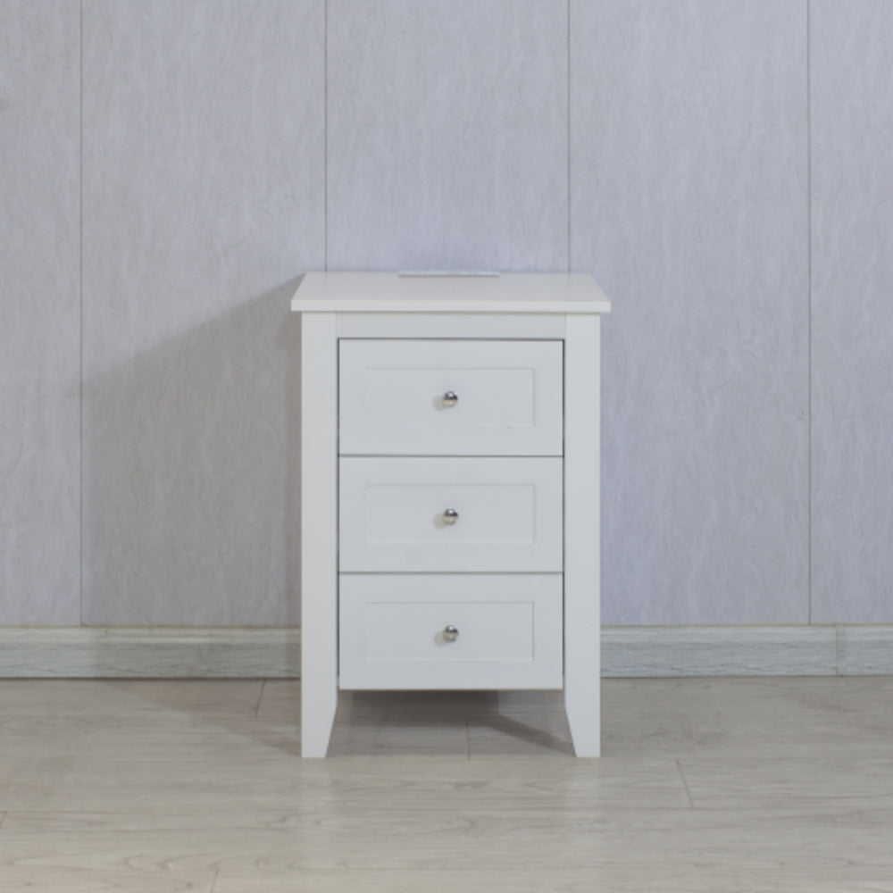 Set of 2 White 3 Tier Drawer Nightstands with Charging Station USB Ports and Power Outlets