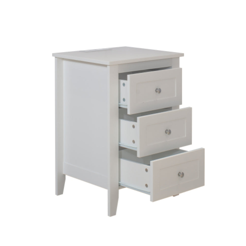 Set of 2 White 3 Tier Drawer Nightstands with Charging Station USB Ports and Power Outlets