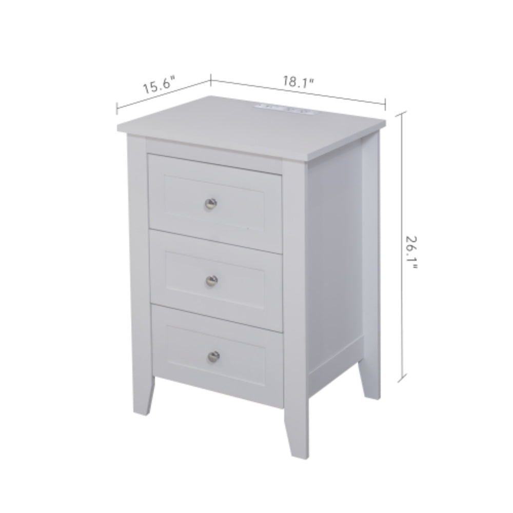 Set of 2 White 3 Tier Drawer Nightstands with Charging Station USB Ports and Power Outlets
