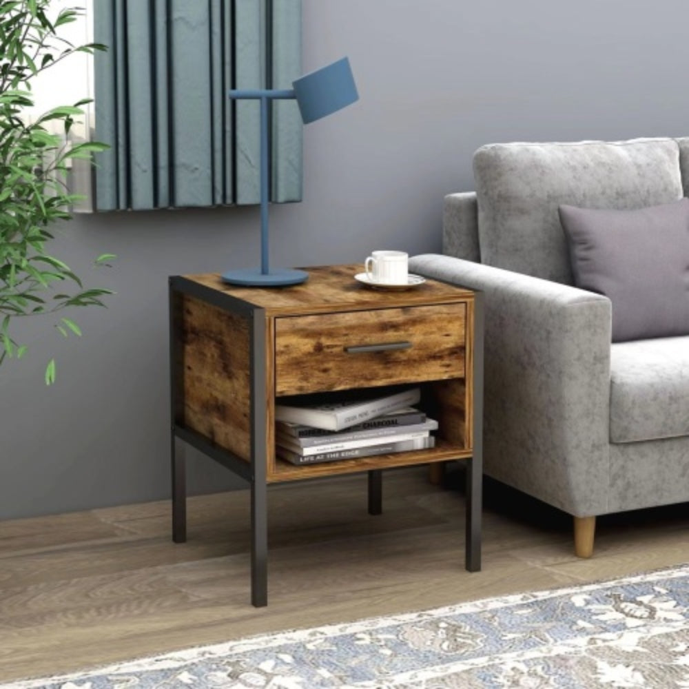 Industrial Style Set of 2 Nightstands Rustic Brown