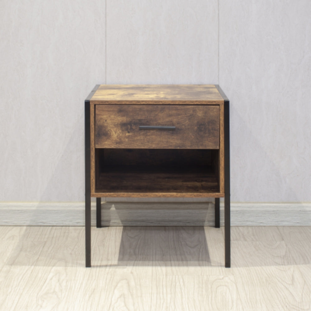 Industrial Style Set of 2 Nightstands Rustic Brown