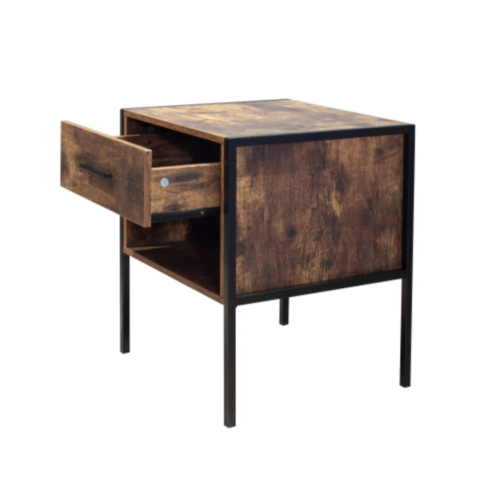 Industrial Style Set of 2 Nightstands Rustic Brown