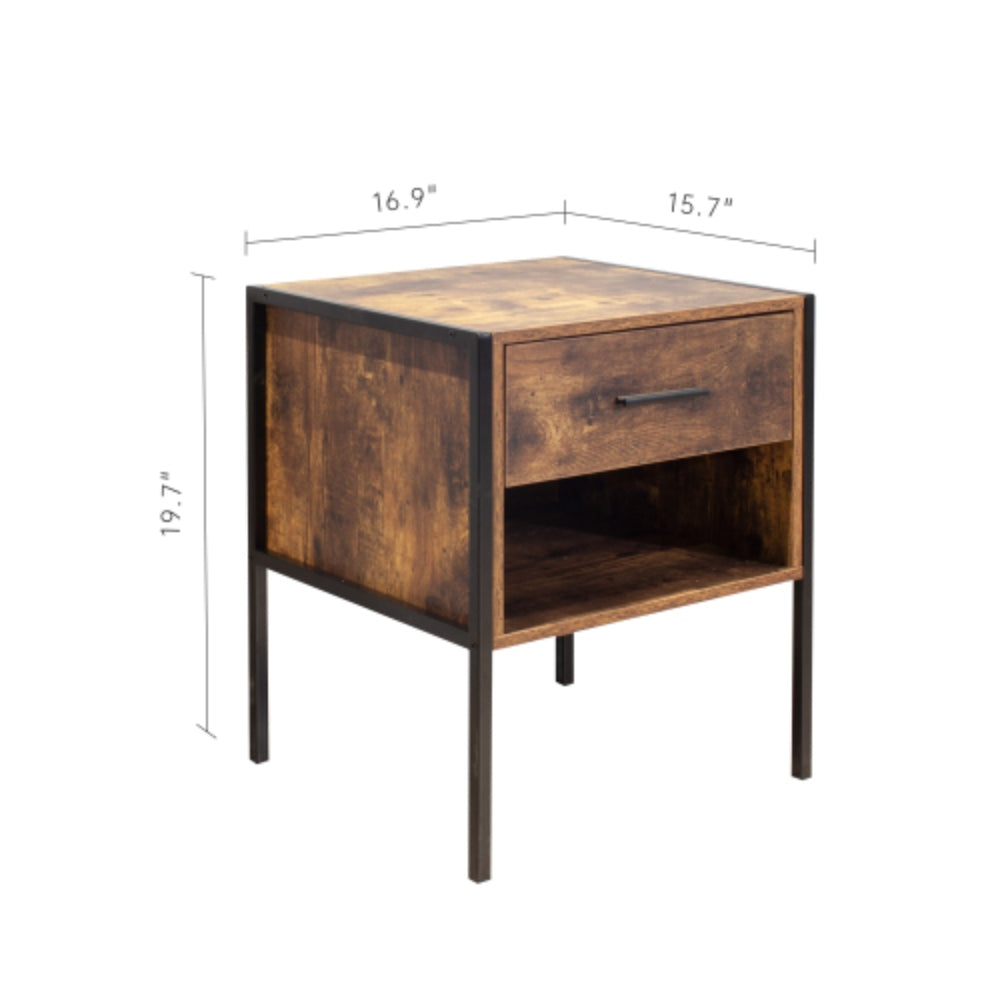 Industrial Style Set of 2 Nightstands Rustic Brown