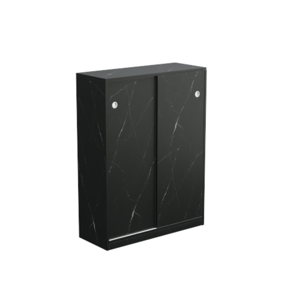 Stylish Marble Black Shoe Cabinet with Sliding Door