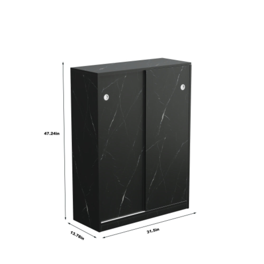 Stylish Marble Black Shoe Cabinet with Sliding Door