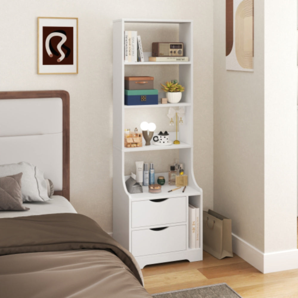 Modern Night Stand with Storage Drawers and Bookshelf