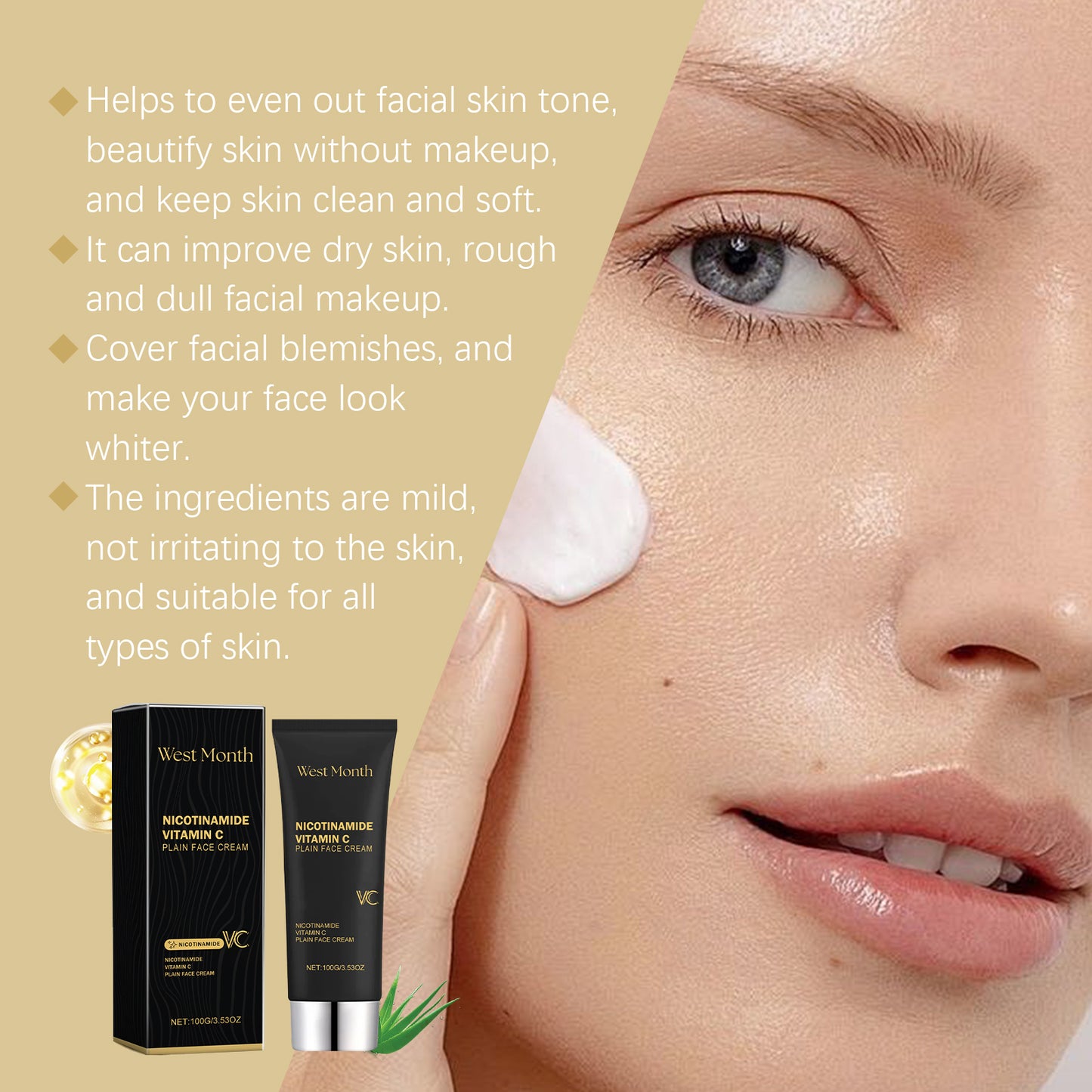 West&Month Plain Face Cream, Brightening Skin And Toning Natural Concealer Beauty