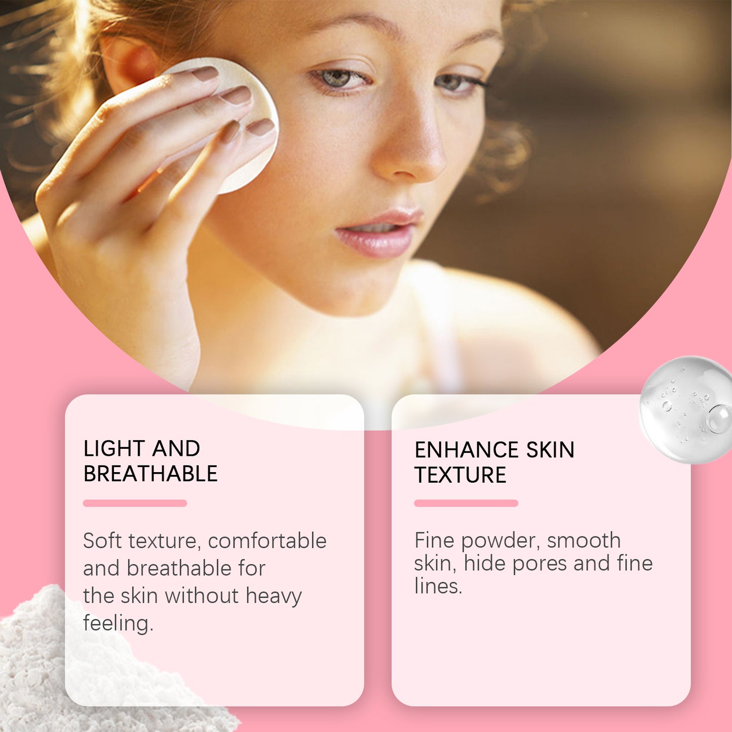 Setting powder with brush, Natural Makeup Light, Delicate Breathable Fit Dry And Wet Dual Use Powder Lasting Makeup