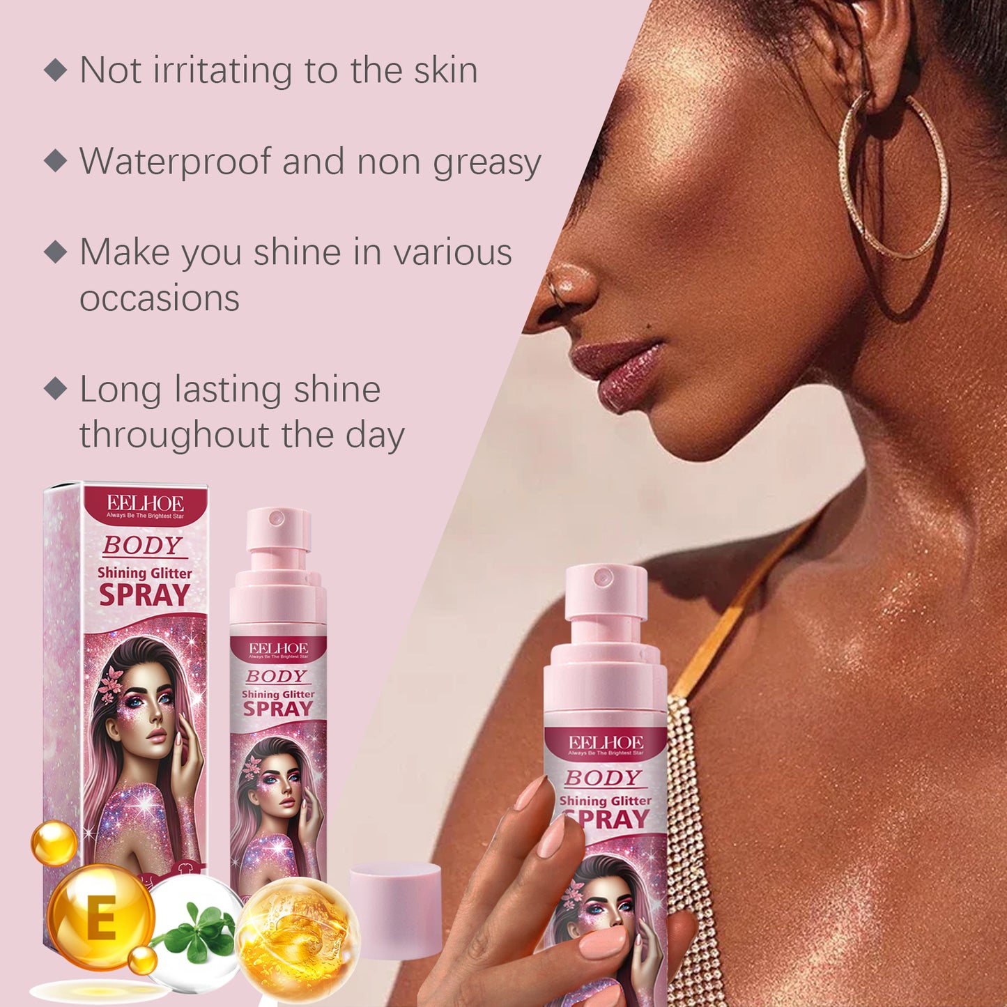 Stage Makeup Glitter Spray Facial Clavicle Brightening Glitter Natural Stereoscopic Long-Lasting Highlighter Spray
