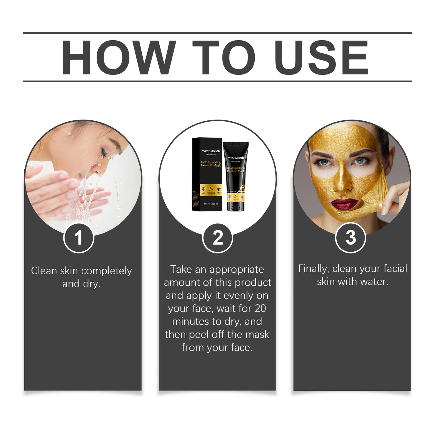 West Month Gold Peel Mask, 24k Gold Collagen Peel Mask Firming Moisturizing And Cleansing MaskWest Month Gold Peel Mask, 24k Gold Collagen Peel Mask Firming Moisturizing And Cleansing Mask