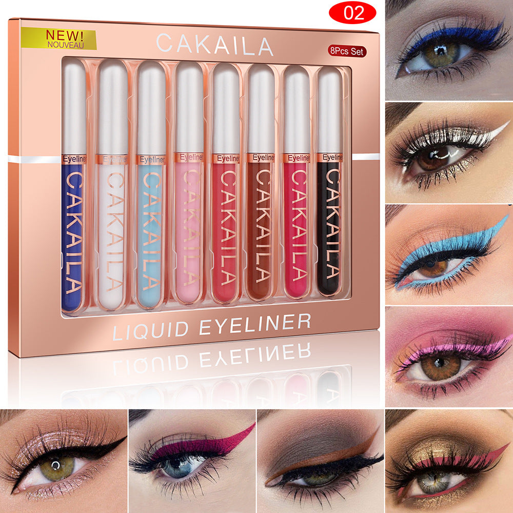 CAKAILA 8 color Matte Glitter Color Liquid Eyeliner Set Long lasting and not smudged
