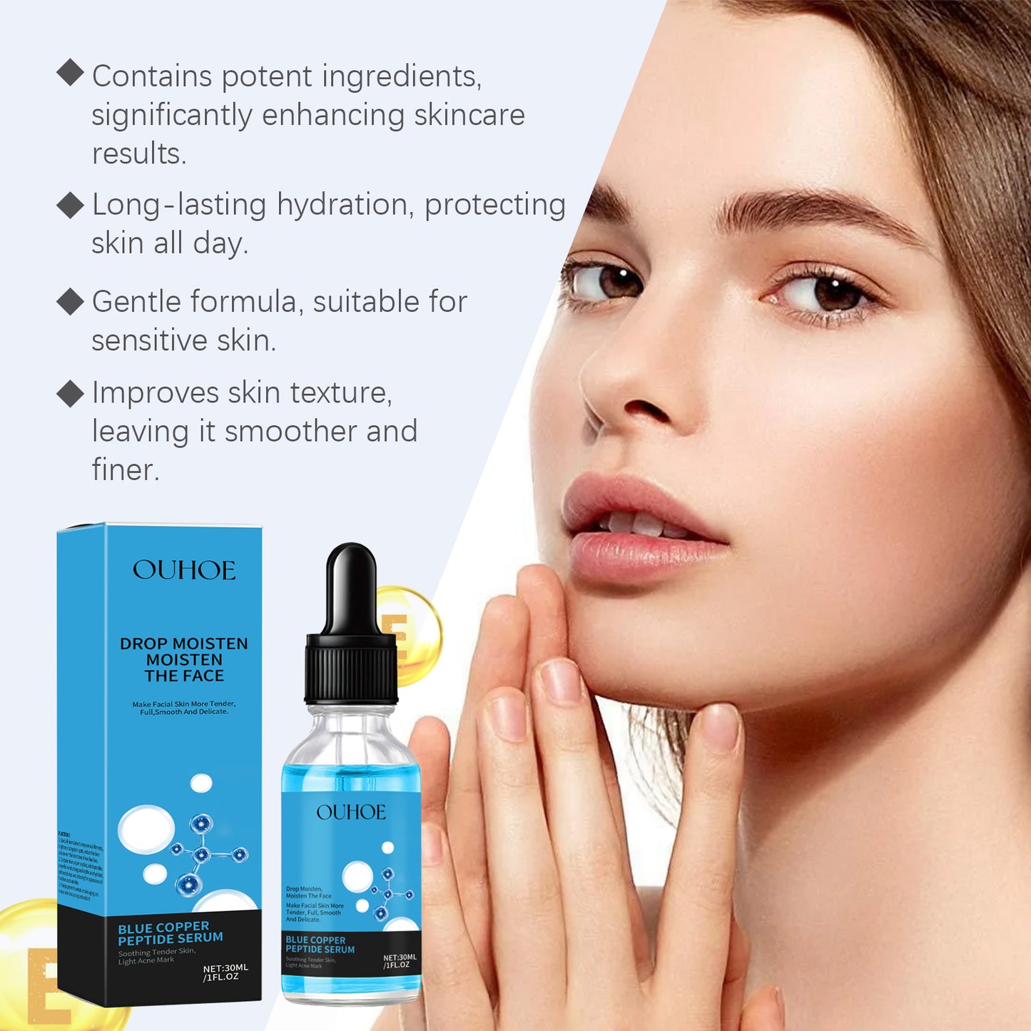 OUHOE Copper Peptide Repair Serum Hydrates, Hydrates, Firming And Firming Facial Skin With Blue Copper Peptide Serum