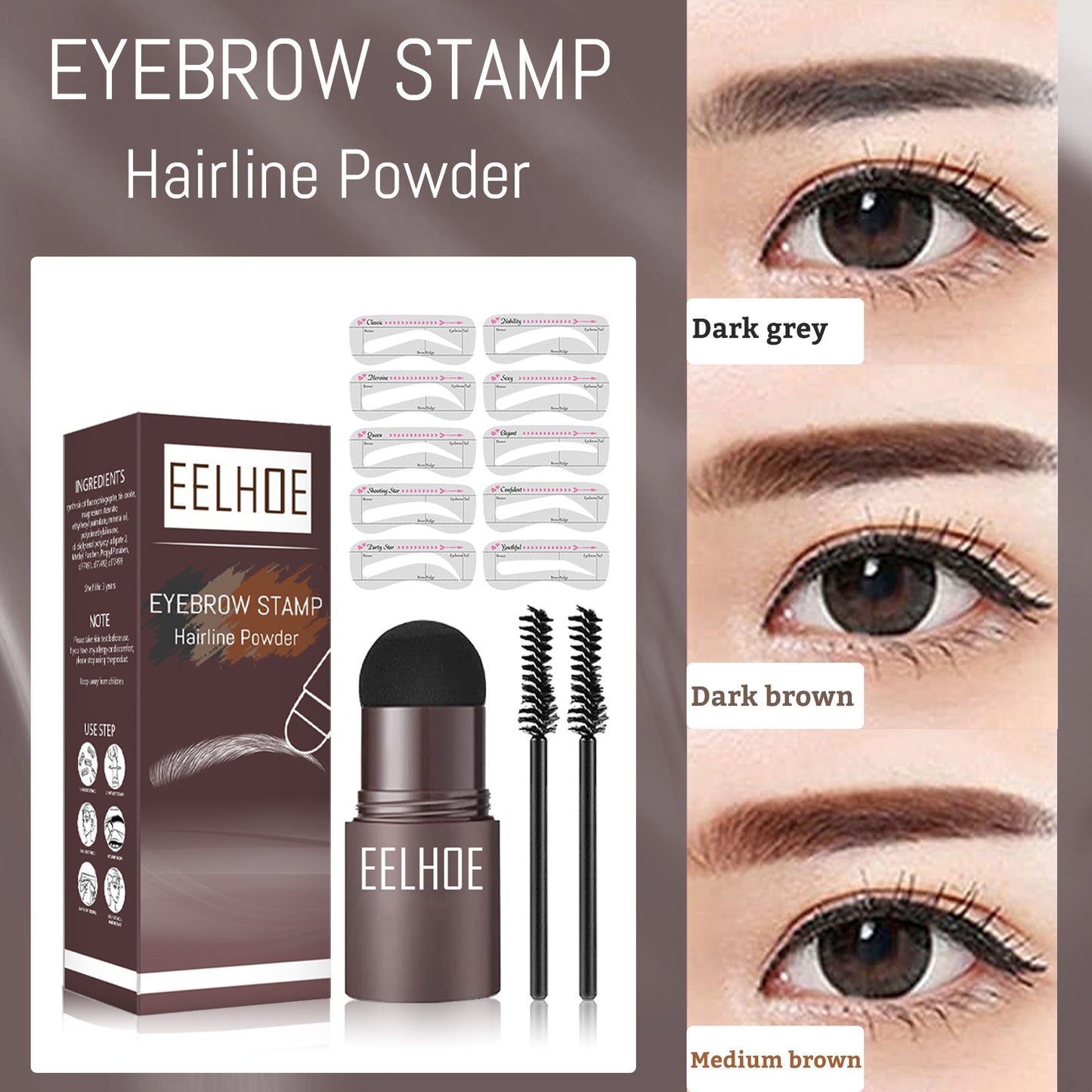 EELHOE Eyebrow Print Mold Eyebrow Drawing (Dark Grey Box) Lazy Eyebrow Filling Makeup Eyebrow Cake Waterproof Hairline Powder