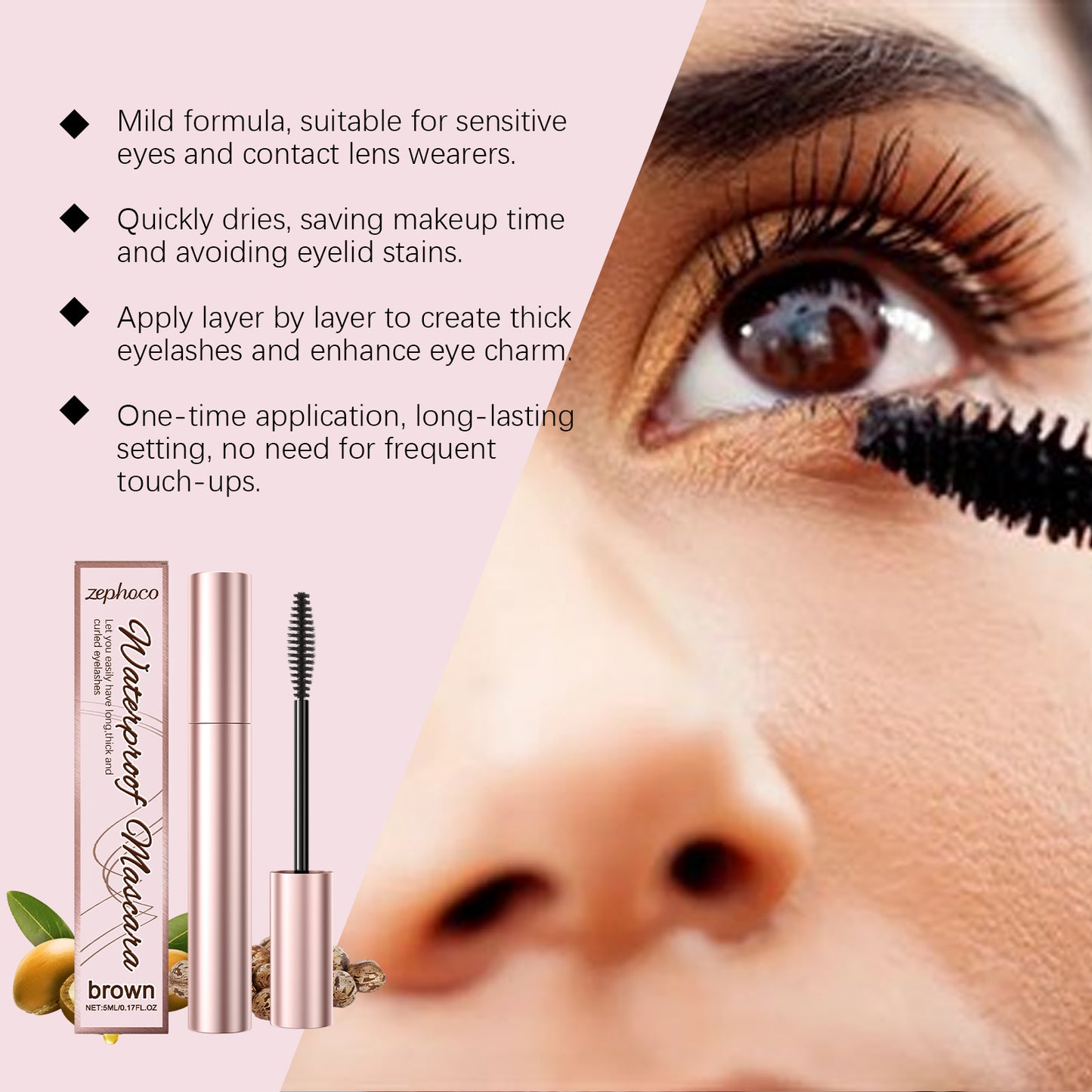 zephoco Brown Curl Mascara, Daily Moisturizes Natural Beauty Holding Eye Mascara