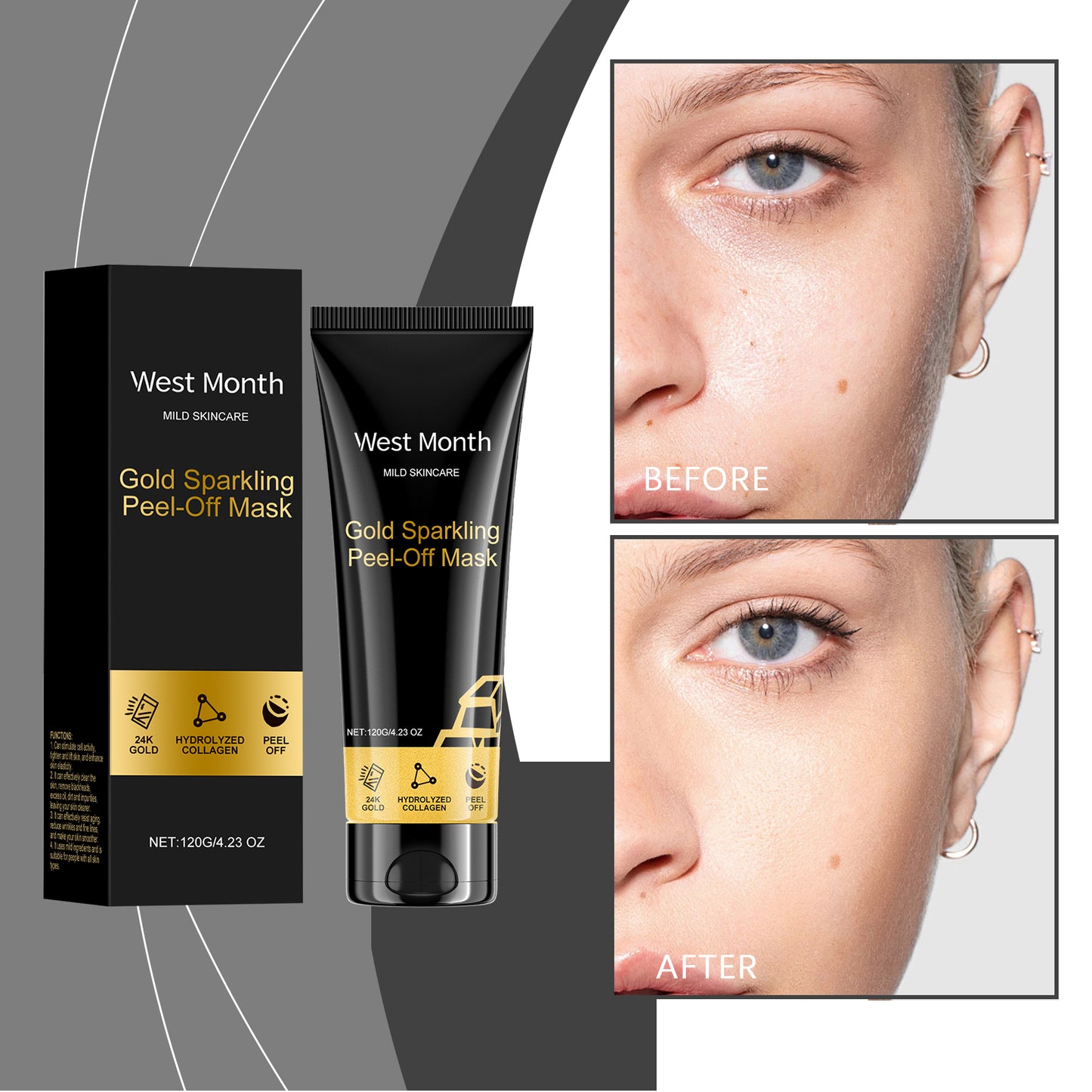 West Month Gold Peel Mask, 24k Gold Collagen Peel Mask Firming Moisturizing And Cleansing MaskWest Month Gold Peel Mask, 24k Gold Collagen Peel Mask Firming Moisturizing And Cleansing Mask