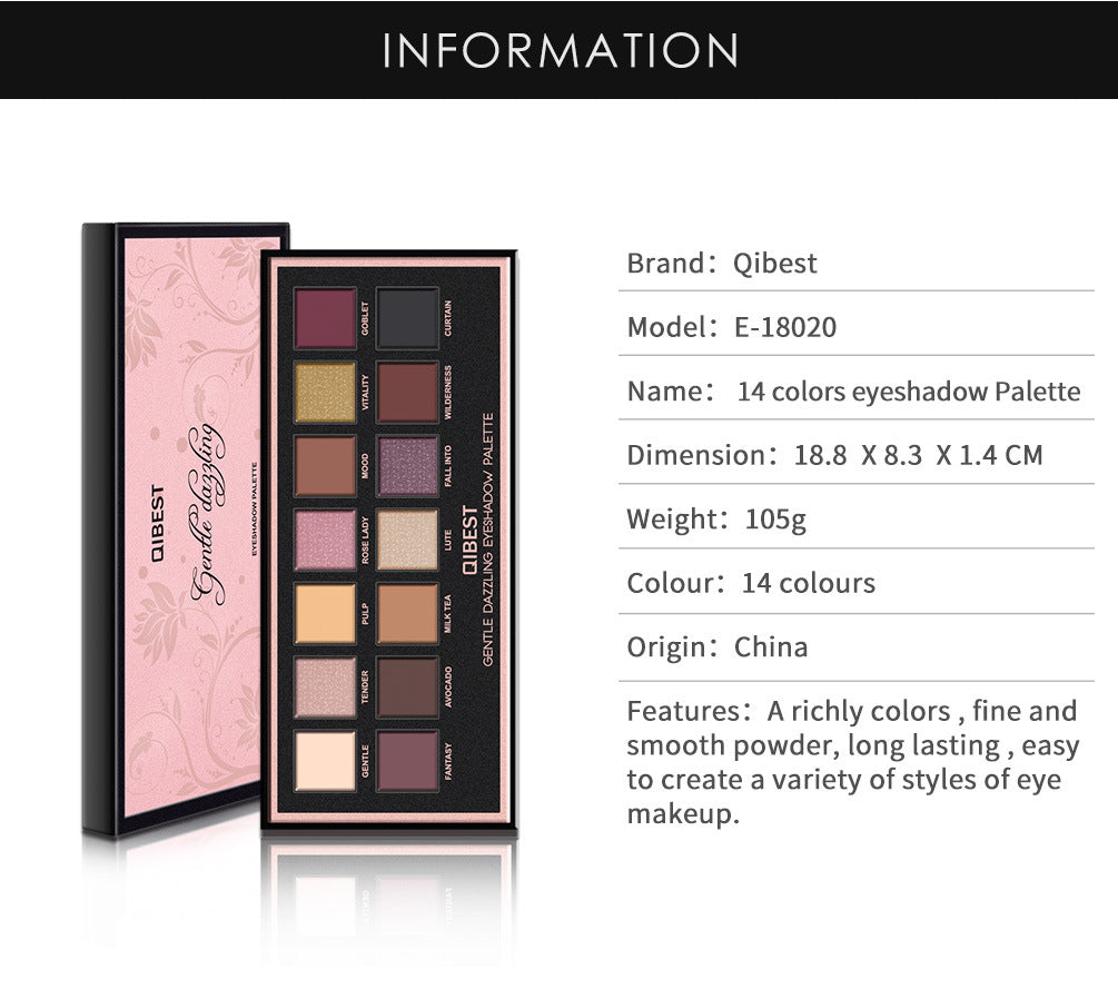 QIBEST 14 Color Eyeshadow Palette Matte Eyeshadow Low Key Luxury Velvet Glossy Eyeshadow Palette