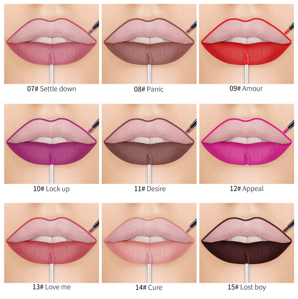 QIBEST2 In 1 Lip Gloss + Lip Pencil Matte Non Stick Liquid Lipstick Double Head Lip Gloss Pen