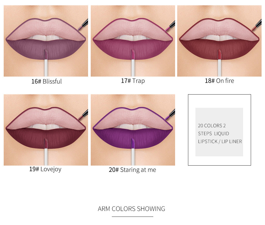 QIBEST2 In 1 Lip Gloss + Lip Pencil Matte Non Stick Liquid Lipstick Double Head Lip Gloss Pen