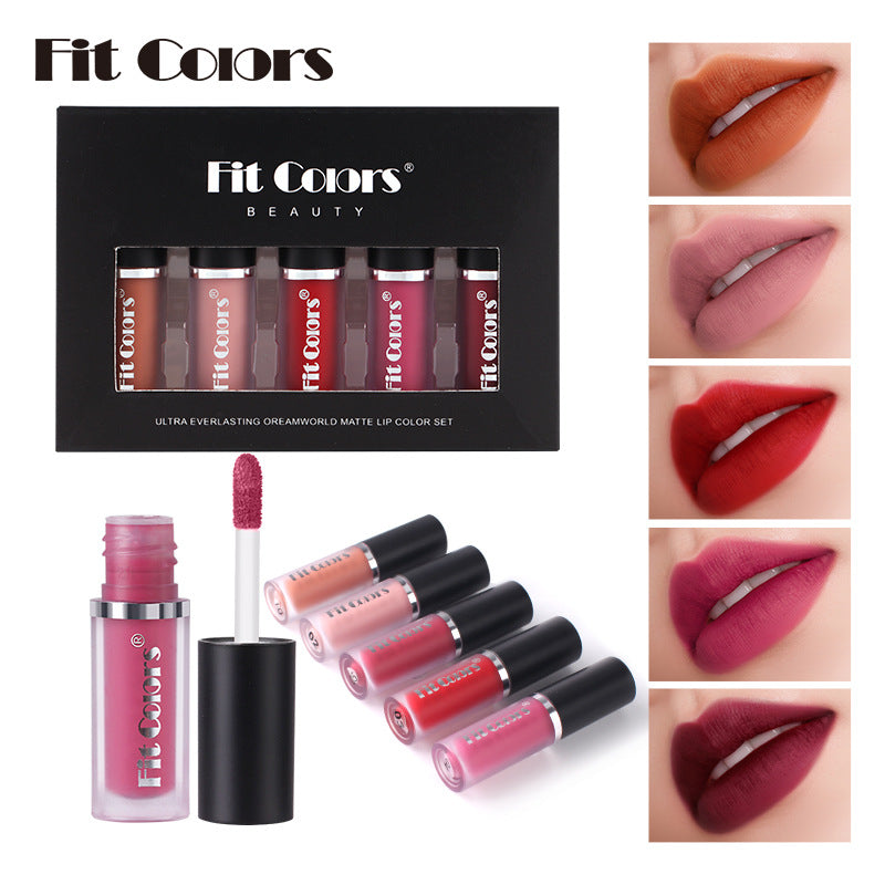 5 Color Matte Non-Stick Cup Lip Gloss Set