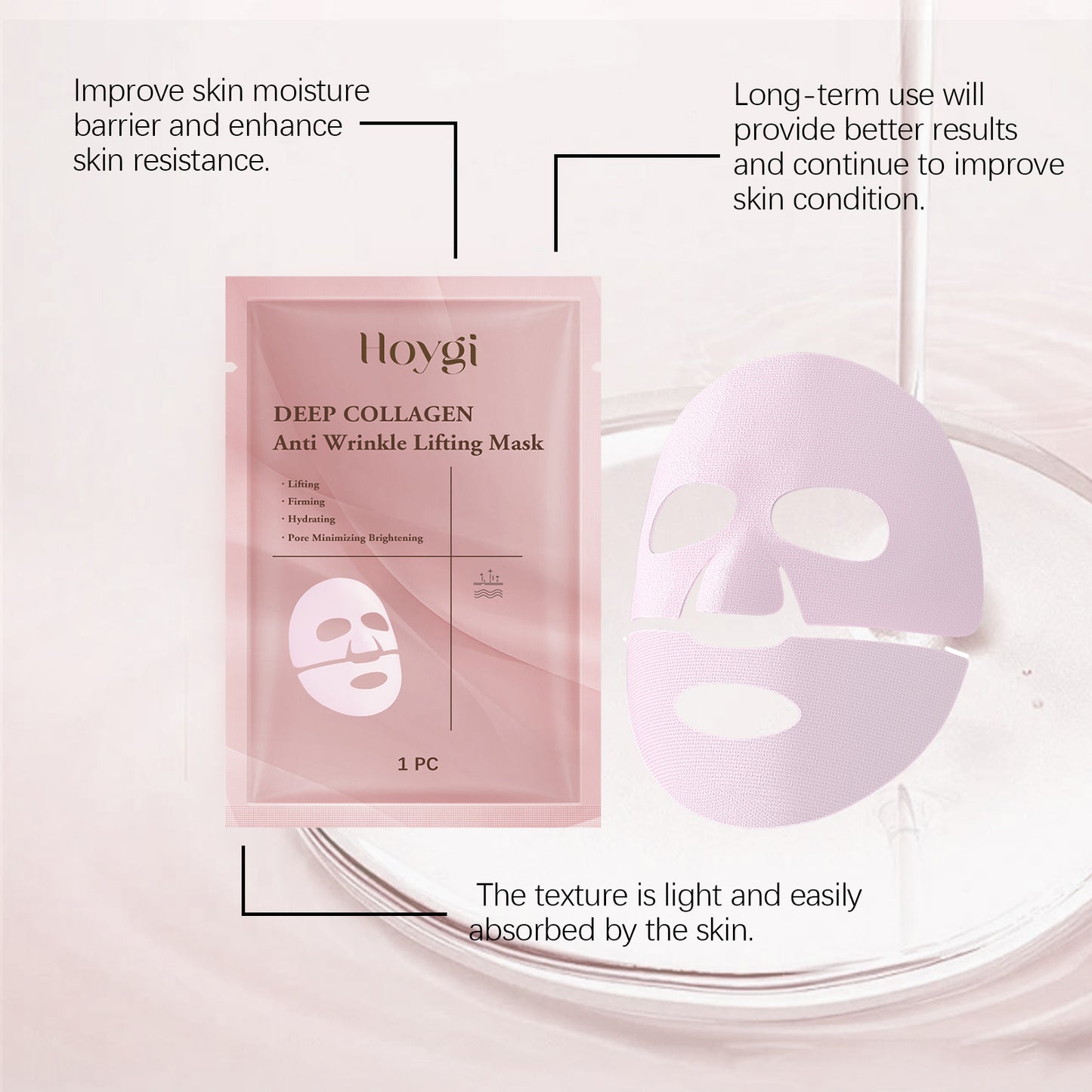 Hoygi Collagen Anti-Wrinkle Moisturizing Mask (Bag) Brightens, Rejuvenates And Nourishes Every Inch Of Skin With Radiance. Moisturizing Mask