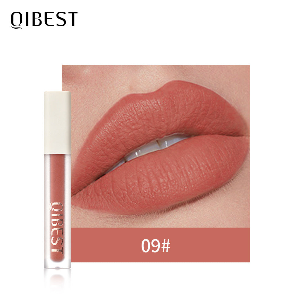 QIBEST Silky Lip Glaze Non-Stick Cup Does Not Fade Lip Gloss Makeup Color Liquid Lipstick Matte Moisturizing Lip Gloss