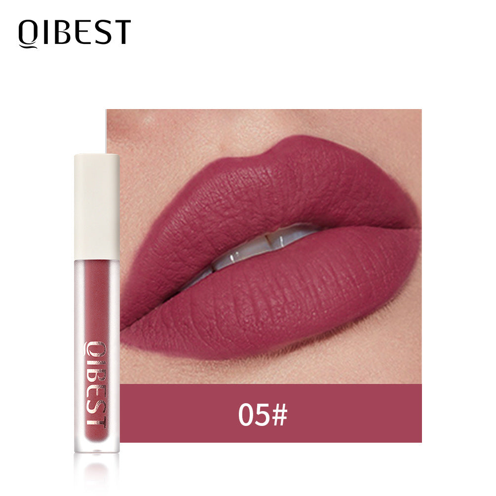 QIBEST Silky Lip Glaze Non-Stick Cup Does Not Fade Lip Gloss Makeup Color Liquid Lipstick Matte Moisturizing Lip Gloss