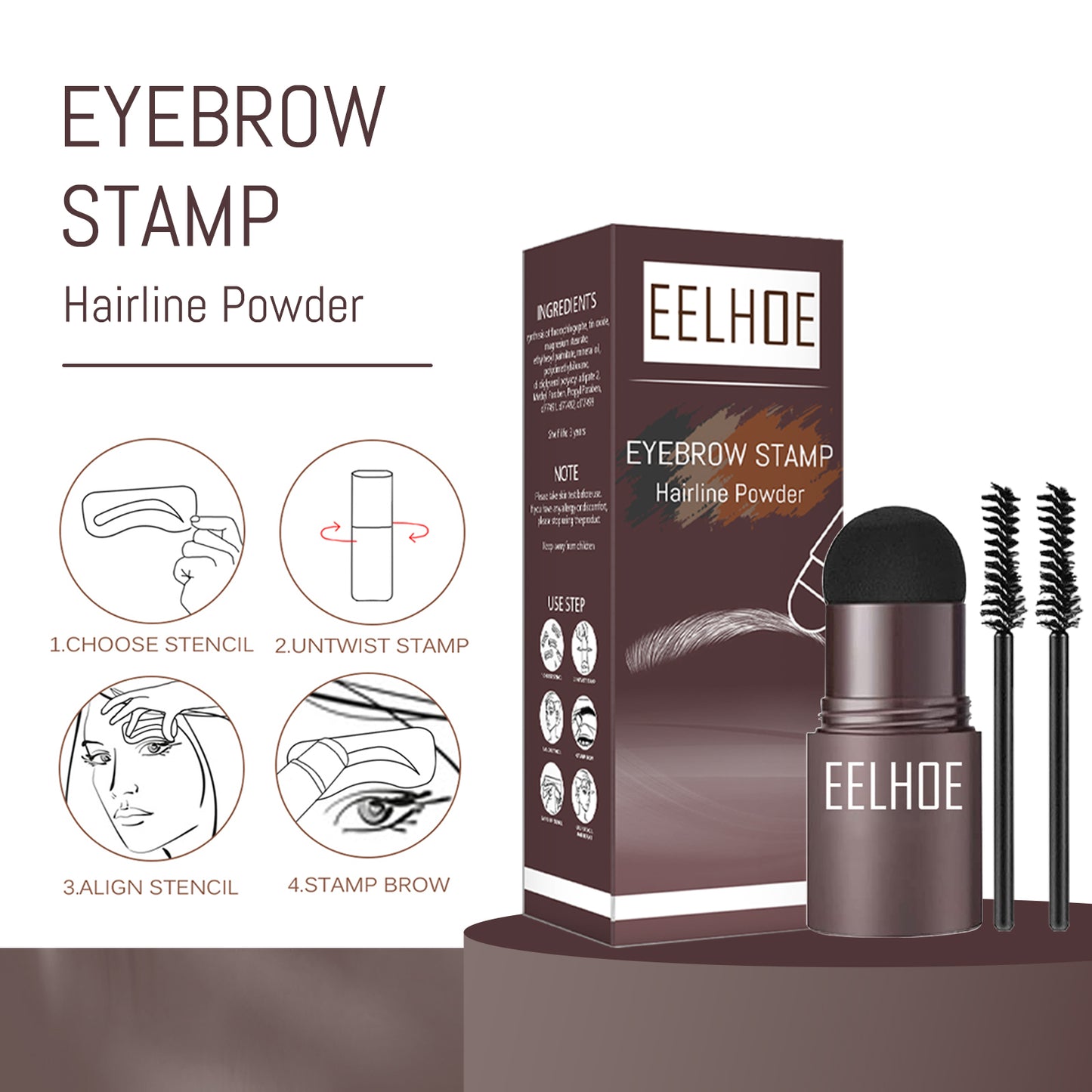 EELHOE Eyebrow Print Mold Eyebrow Drawing (Dark Grey Box) Lazy Eyebrow Filling Makeup Eyebrow Cake Waterproof Hairline Powder