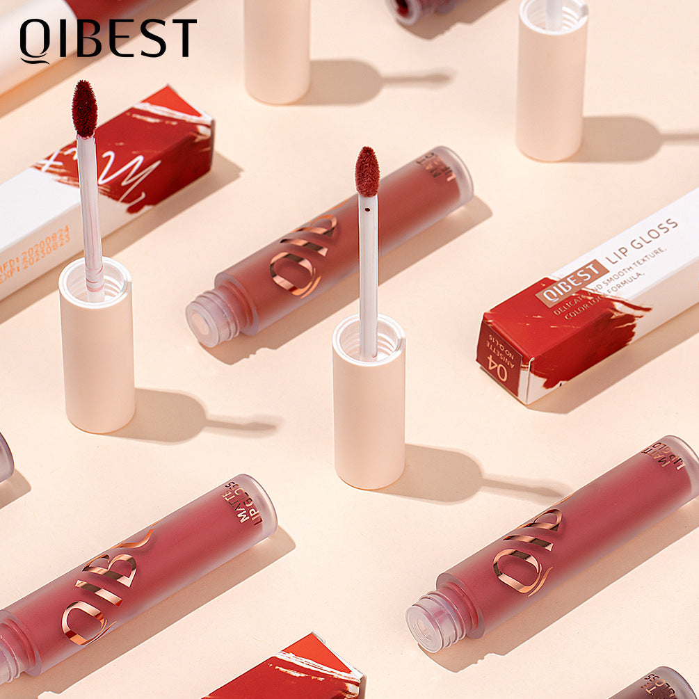 QIBEST The New Silky Soft Mist Matte Lip Gloss Non-Stick Cup Does Not Fade Lip Glaze Makeup Liquid Lipstick