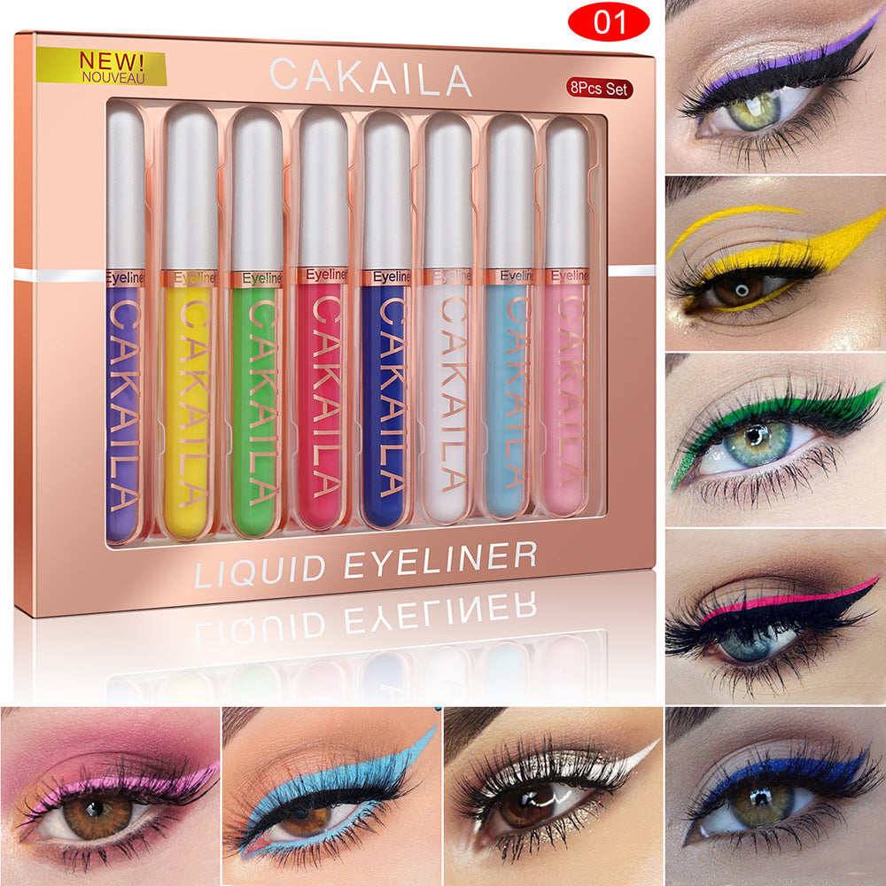 CAKAILA 8 color Matte Glitter Color Liquid Eyeliner Set Long lasting and not smudged