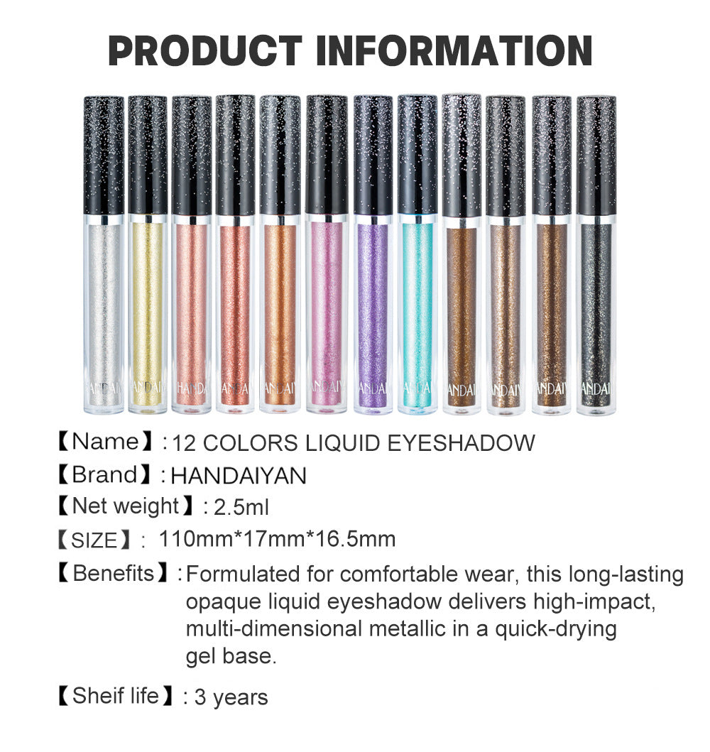 HANDAIYAN 12 Color Single Diamond Liquid Eye Shadow Psychedelic Pearly Shiny Eye Shadow Lying Silkworm Tear Makeup Eye Shadow Liquid