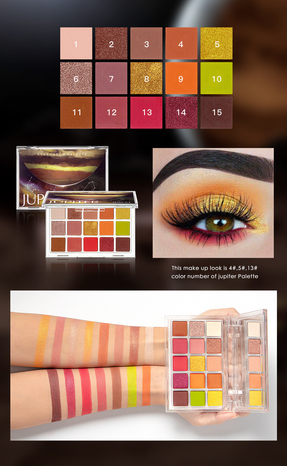 QIBEST Starry Eye Shadow Earth Color Mashed Potato Pearlescent Matte Glitter Eyeshadow Powder 15 Color Eyeshadow